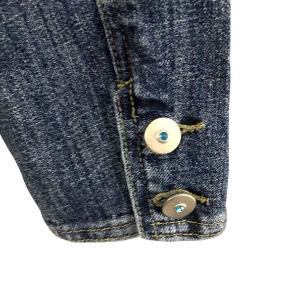 Catos Cropped Jean Jacket Womens Small Denim Blue Rhinestone Beads Button Down - Picture 9 of 9